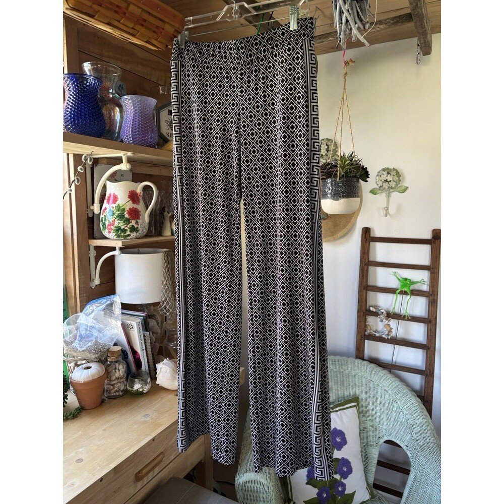 White House Black Market Pull On Black Geometric Mediterranean Pants Travel Sm